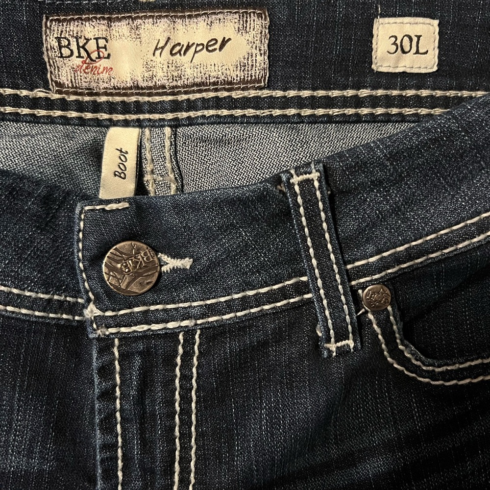 BKE Dark Blue Denim Jeans with White Stitching - Picture 4 of 4